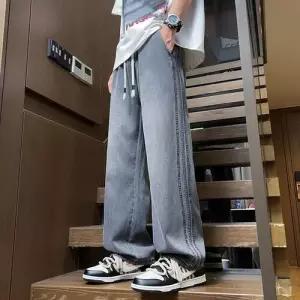 청 바지 남성 캐주얼 여름 트렌드 허리밴딩 배기핏 옆줄 KS2