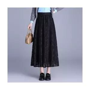 여성용 쉬폰 스커트 펀칭 레이스 플리츠 슬림핏 A라인 가을 하이웨스트 KS3