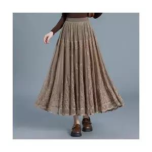 여성용 쉬폰 스커트 양면으로 레이스 플리츠 중기장 하이웨스트 A라인 슬림 롱 KS1