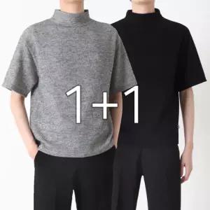 [지지블랙][1 1] 지지블랙 햄릿 오버핏 반팔 니트 티셔츠 반폴라 반목 이너 목폴라