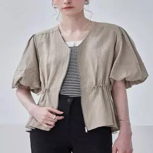 [르니앤맥코이]브이 볼륨소매 린넨 집업 자켓 ML07JP101HJY