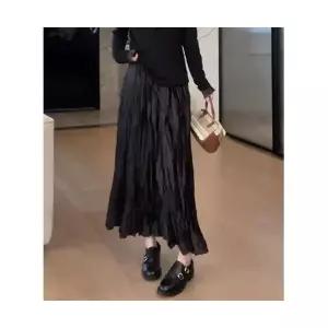 여성용 쉬폰 스커트 광택감 A라인 가을 슬림핏 중기장 플리츠 KS3