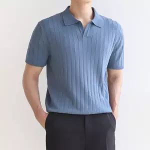 [지지블랙]지지블랙 하온 프리미엄 쿨 워셔블 린넨 골지 반팔 카라 니트