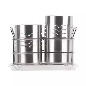 스테인리스 2개 수저 보관 받침 용기 세트