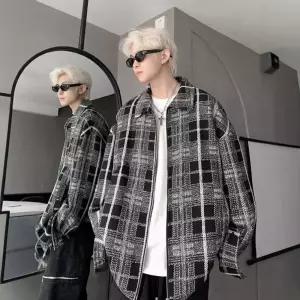 남자 하프 캐주얼 재킷 아우터 루즈핏 샤오샹 체크 봄가을 스타일 주니어 코트 OP3