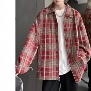 남자 하프 빈티지 아우터 봄가을 칼라 시크 체크 자켓 루즈핏 코트 OP3