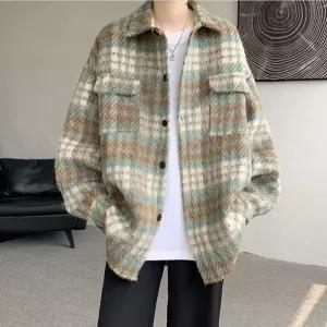 남성용 하프 캐주얼 코트 체크 남 봄가을 커플룩 루즈핏 칼라 재킷 상의 OP3