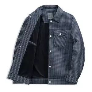 남성 하프 춘추 캐주얼 코트 자켓 싱글 체크 자카드 칼라 OP3