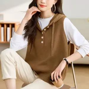 여성 맨투맨 니트 조끼 봄가을 후드 오버핏 티 민소매 루즈 OP3