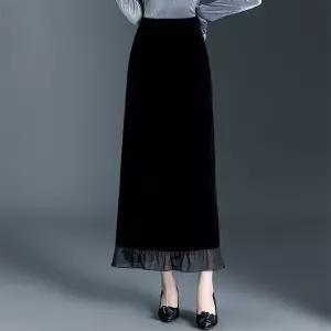 포뇨 여성 벨벳 롱 오피스룩 일자 스커트 힙 싸개 원턱 가을 OPH3