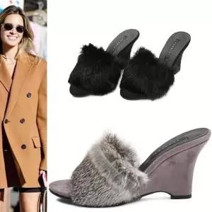 [카미엣뮤즈]래빗 퍼 웨지힐 뮬 슬리퍼_KM22w154