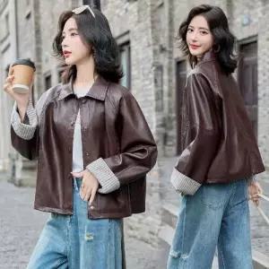 여성용 캐주얼 자켓 코트 시크한 터틀넥 가죽 가을옷 숏 OP3