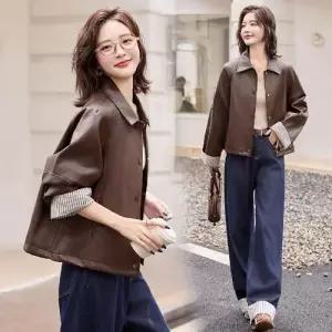 여성용 캐주얼 가을 자켓 상의 숄카라 PU가죽 소프트 코트 숏 가죽 OP3