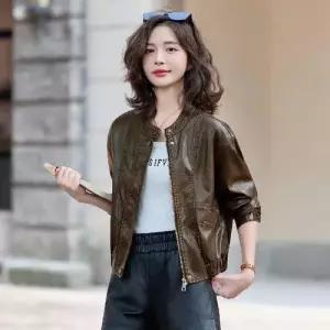 여성 가을 캐주얼 빈티지 자켓 밍크코트 숏 차이나 PU가죽 재킷 OP3