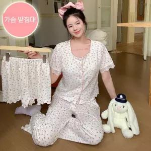 수피 여름 편안한 체리 잠옷세트 세트 반팔 긴바지 실내복 패드 반바지 파자마 커플 3종 JEN2