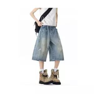 여름 남친 데님 중바지 내려오는 반바지 무릎까지 청반바지 일자핏 7부바지 KS2