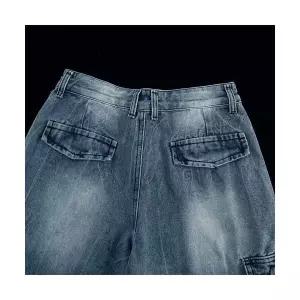 남성용 바지 하계 청반바지 청바지 빅사이즈 와이드 멀티포켓 반 통통 7부 KS2