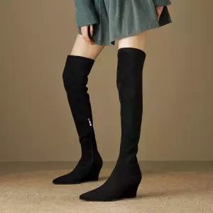 엘럽 여성 웨지힐 슬림 스틸레토 스웨이드 부츠 키높이 롱부츠 스판 박템5