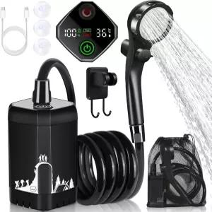 MIAOKE 업그레이드 휴대용 캠핑 샤워기 7800mAh 야외 전기 샤워 충전식 펌프 지능형 디지털 디스플레이