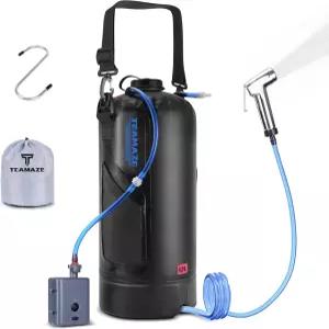 Teamaze 휴대용 샤워기 12L/3.2 갤 태양광 캠핑 샤워백 오토 압력 펌프 야외 해변 하이킹 RV 애완동물 목욕