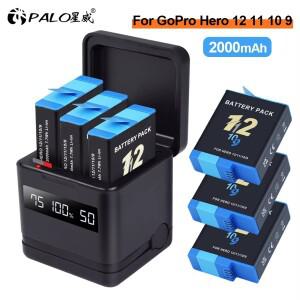 고프로 히어로 12 11 10 9 용 PALO 배터리 2000mAh LCD 3 가지 방식 고속 충전기 박스 TF 카드 수납함 액세
