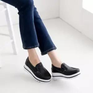 제이시 소가죽 발편한 굽높은 5cm 여자 통굽로퍼 K095