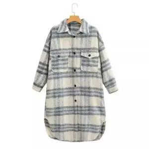 엘럽 여자 모직 봄 캐주얼 코트 포켓 장식 체크 박템1