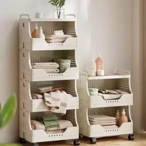 [생활] 다용도 PVC 접이식 바퀴달린 5단 수납바구니 이동식 바구니