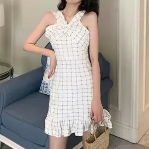 [리빌모아]여자 격자 오프 꼬임 미니 원피스 JSW-OPS-SP0000BSG-화이트