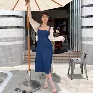 [리빌모아]여자 슬릿 데님 끈 민소매 나시 원피스 JSW-OPS-SP0000CJY-진청