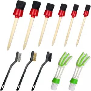 오토 프로 DIY 11피스 자동차 디테일링 키트 세트 - 바퀴 외부 내부 청소 용품 멧돼지 털 스테인리스 스틸