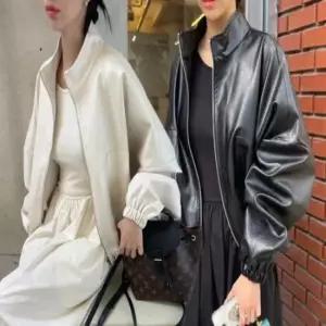[SBD] 벌룬 가죽 라이더재킷 페이크 레자 여자 오버핏 소매