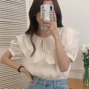 [리빌모아]여자 쉬폰 반팔 이중 카라 블라우스 JSW1-BLH-SP0000CEM