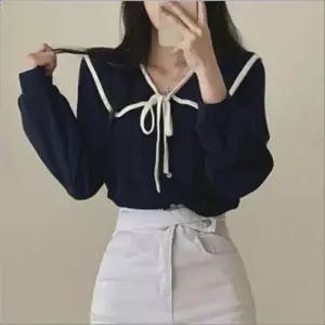 러블리셔츠 페미닌 여자 블라우스 벌룬 오피스룩 프릴카라 소매 세일러