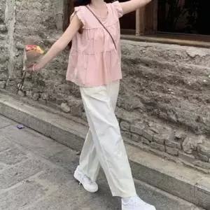 여성 캉캉 블라우스 반팔 프릴 여름 페미닌 민소매 셔츠 캉캉블라우스