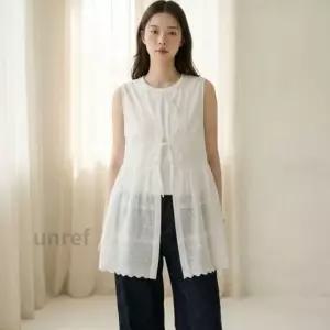 언레프 여성뷔스티에블라우스 티셔츠 셔츠 봄 시스루 레이스 레이어드 민소매 조끼 원피스