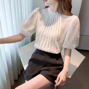 [리빌모아]여자 썸머 레이스 셔링 반팔 블라우스 JSW-BLH-SP0000CCW-화이트