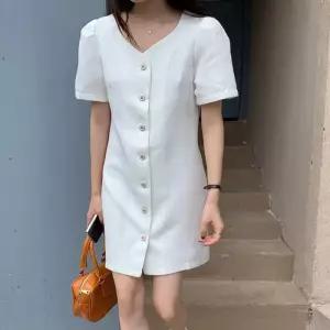 [리빌모아]여자 메탈 버튼 반팔 미니 원피스 JSW-OPS-SP0000CCY-아이보리