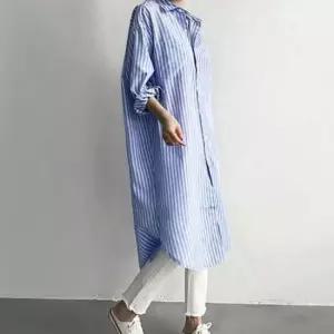 레깅스 레이어드 셔츠 세로 줄무늬 패턴 원피스 스트라이프셔츠