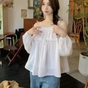 오프숄더 오프숄더 블라우스 긴팔 여성 러블리 데이트 프릴