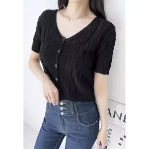 [리빌모아]여자 크롭 스카시 반팔 니트 가디건 DJW1-CAH-S2LCBB1079-그린