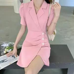 [리빌모아]퍼프 카라 버튼 랩 반팔 미니 원피스 JSW-OPS-SP0000CKT-핑크