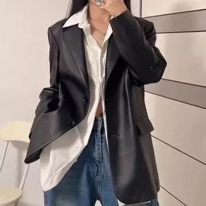 EAMT 블랙 여사친 캐주얼 가죽 코트 정장 자켓 루즈핏 EUNG5