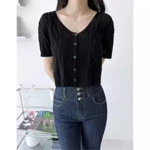 [리빌모아]여자 크롭 스카시 반팔 가디건 DJW1-CAH-S2LCBB1079-아이보리