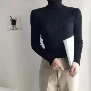 여성 슬림 캐주얼 날씬핏 골지 목 몰라 긴팔티