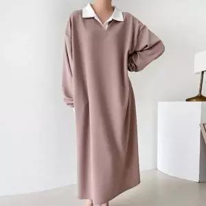 [하프클럽/셀러허브_여성트랜드패션]빅사이즈 604 배색화이트카라원피스 DAR