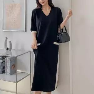 [하프클럽/셀러허브_여성트랜드패션]빅사이즈 604 마리아배색라인원피스 DBS