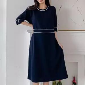 [하프클럽/셀러허브_여성트랜드패션]빅사이즈 604 미니멀배색라인원피스 DBS