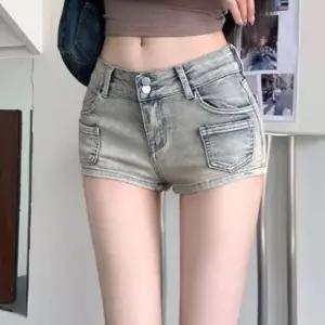 여성 하이웨스트 워싱 데님 핫팬츠 연청 1P 청반바지 구제핫팬츠