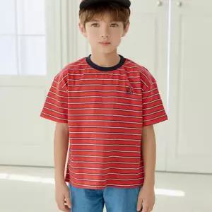 배색 스트라이프티 반팔 키즈 주니어 아동